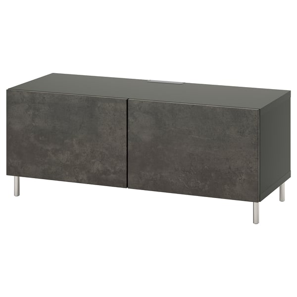 BESTÅ - BESTÅ TV bench with doors, dark grey/Kallviken/Ösarp dark grey, 120x42x48 cm