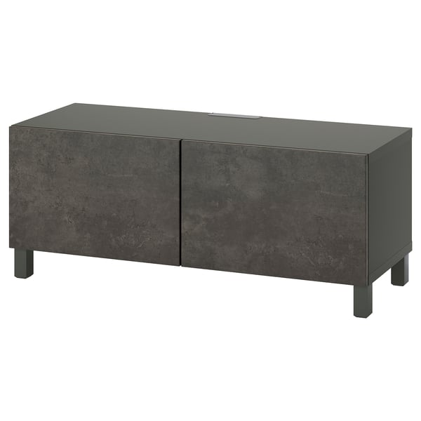 BESTÅ TV bench with doors, dark grey/Kallviken/Stubbarp dark grey, 120x42x48 cm
