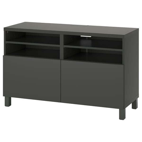 BESTÅ - BESTÅ TV bench with doors, dark grey/Lappviken/Stubbarp dark grey, 120x42x74 cm