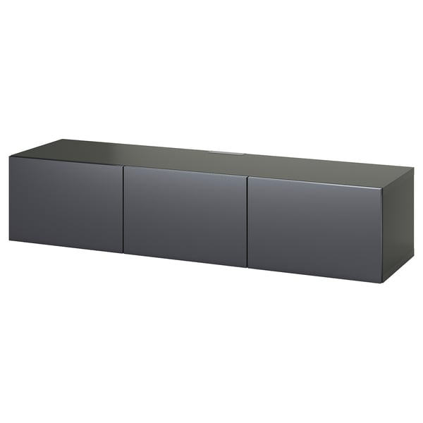 BESTÅ - BESTÅ TV bench with doors, dark grey/Riksviken brushed dark pewter effect, 180x42x38 cm
