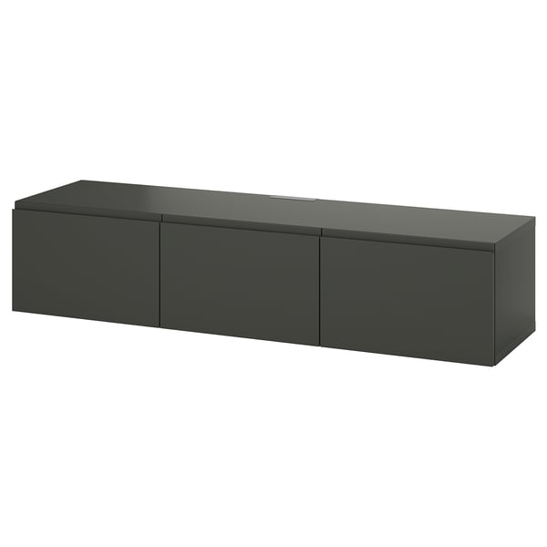 BESTÅ - BESTÅ TV bench with doors, dark grey/Västerviken dark grey, 180x42x38 cm