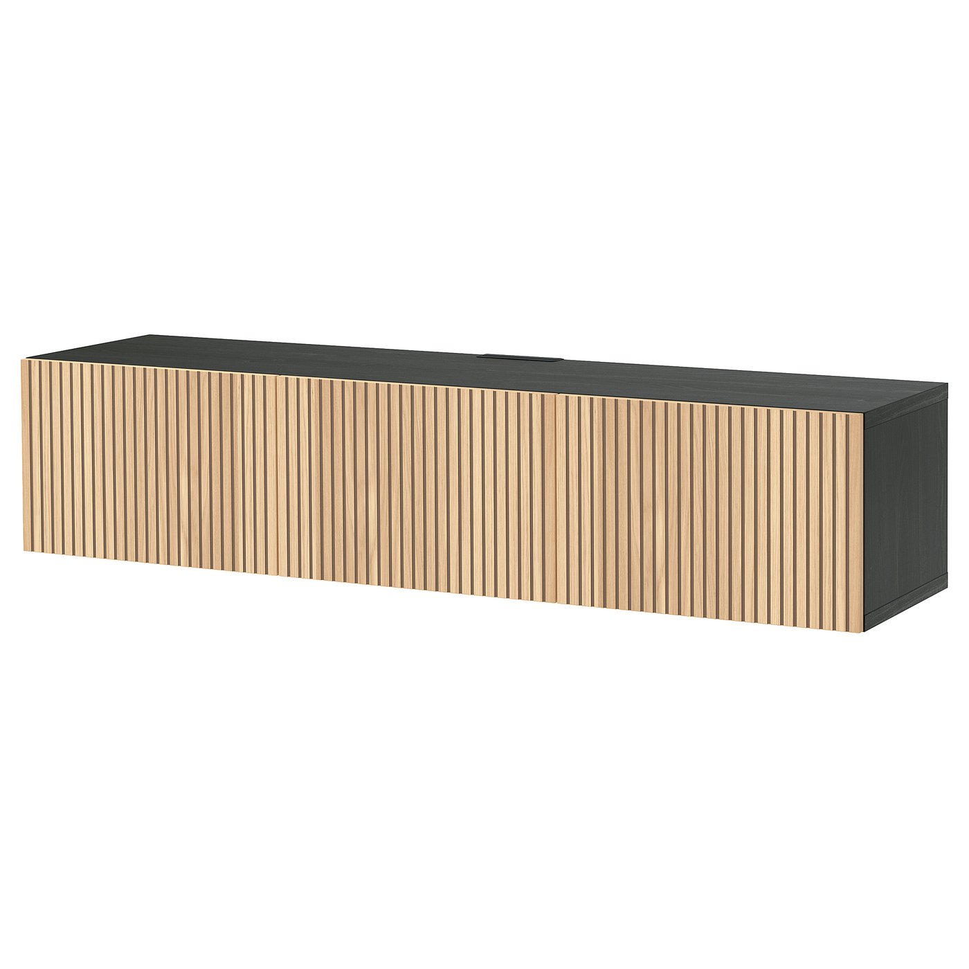 BESTÅ TV bench with doors, black-brown Björköviken/oak veneer, 180x42x38 cm