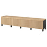 BESTÅ TV bench with doors, black-brown/Björköviken/Stubbarp oak veneer, 240x42x50 cm