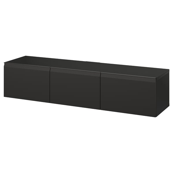 BESTÅ - BESTÅ TV bench with doors, black-brown Hammarsmed/anthracite, 180x42x38 cm