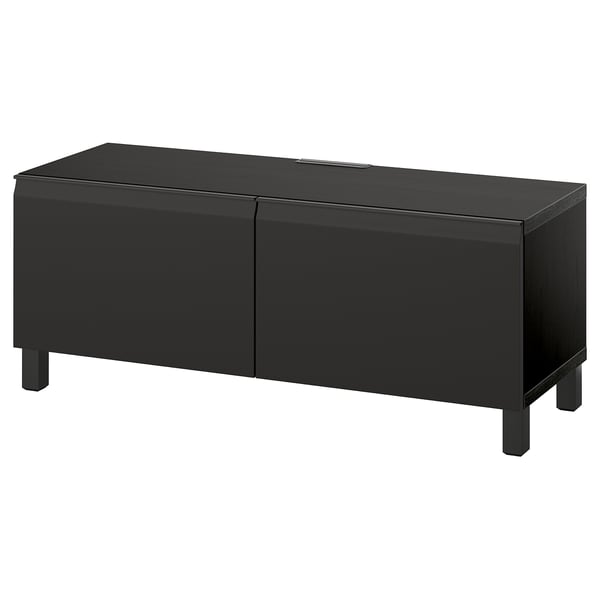 BESTÅ - BESTÅ TV bench with doors, black-brown/Hammarsmed/Stubbarp anthracite, 120x42x48 cm