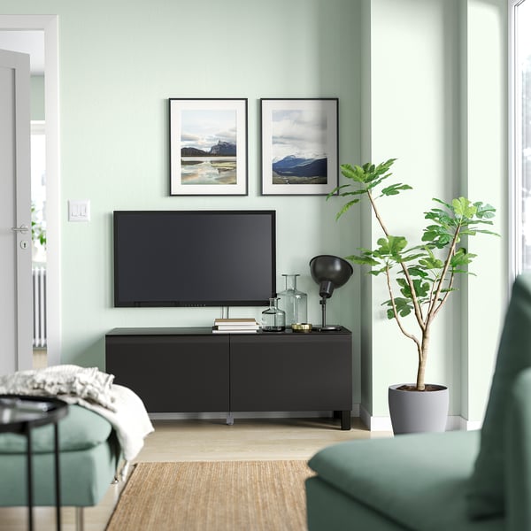 BESTÅ - BESTÅ TV bench with doors, black-brown/Hammarsmed/Stubbarp anthracite, 120x42x48 cm