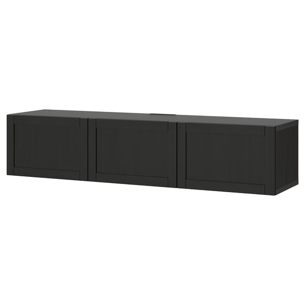 BESTÅ TV bench with doors, black-brown/Hanviken black-brown, 180x42x38 cm