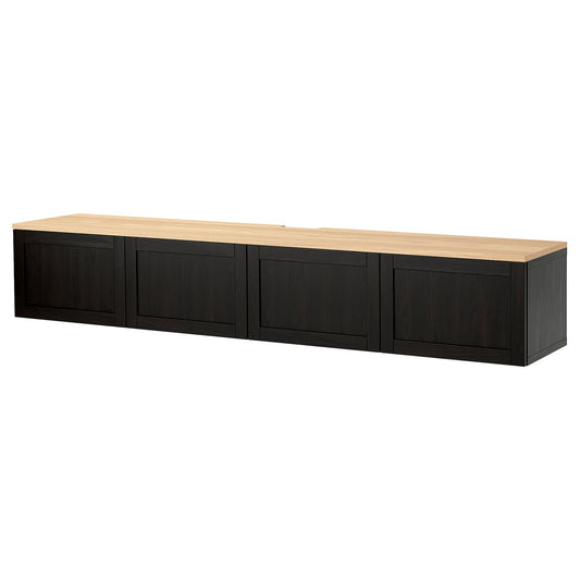 BESTÅ TV bench with doors, black-brown/Hanviken black-brown, 240x42x40 cm