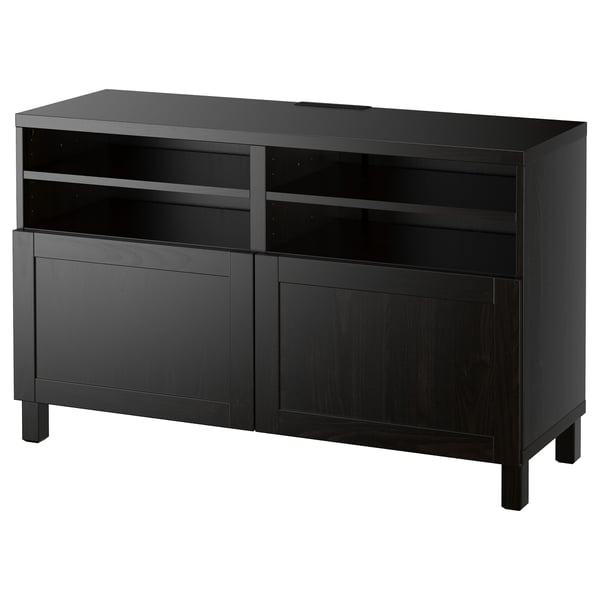 BESTÅ TV bench with doors, black-brown/Hanviken/Stubbarp black-brown, 120x42x74 cm