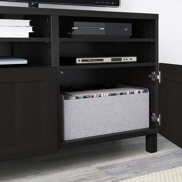 BESTÅ TV bench with doors, black-brown/Hanviken/Stubbarp black-brown, 120x42x74 cm