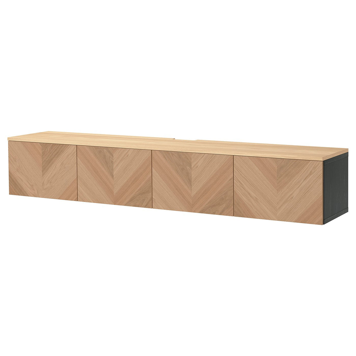 BESTÅ TV bench with doors, black-brown/Hedeviken oak veneer, 240x42x40 cm