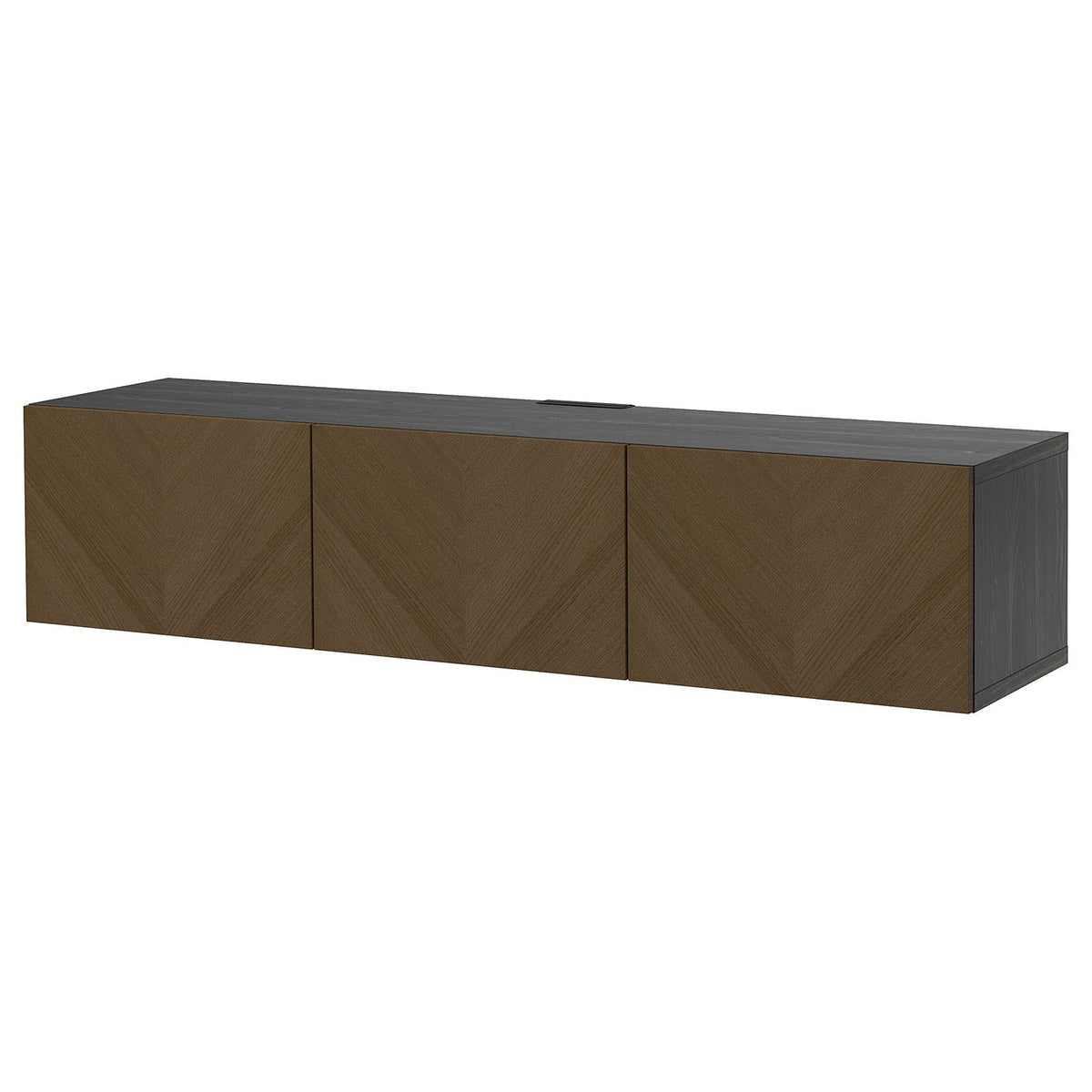 BESTÅ TV bench with doors, black-brown Hedeviken/brown stained oak veneer, 180x42x38 cm