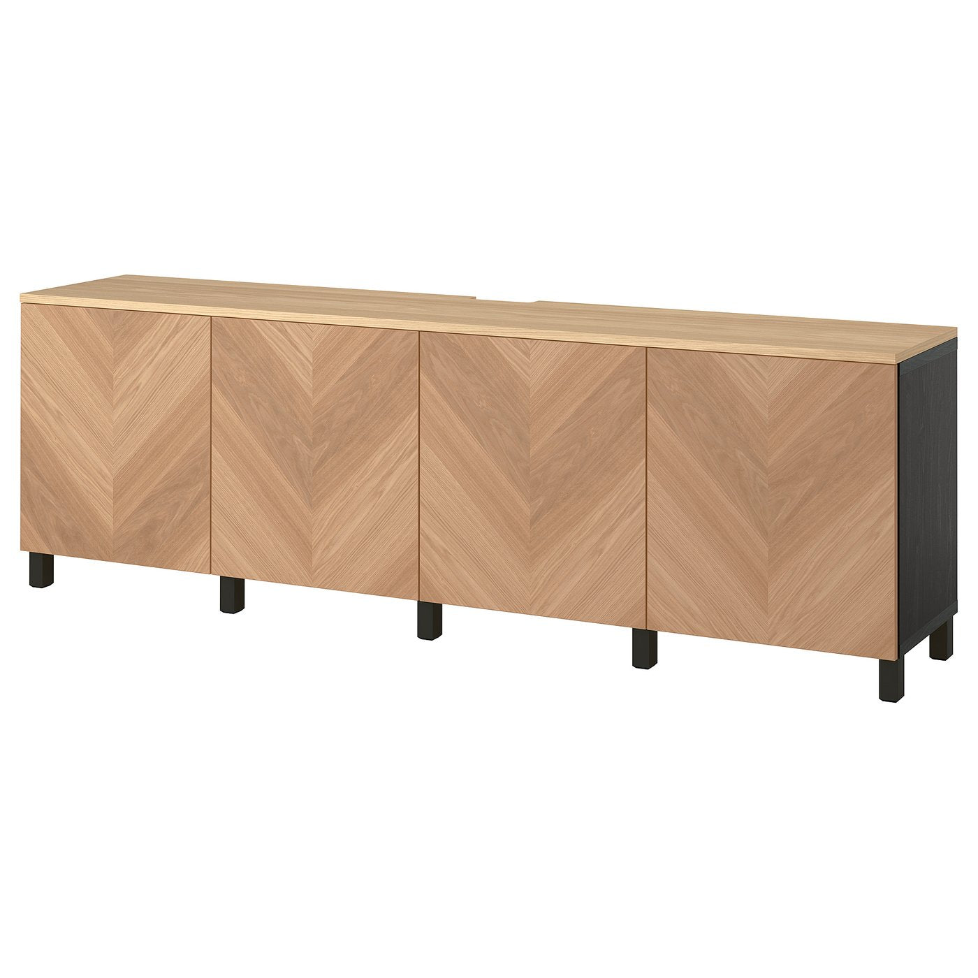 BESTÅ TV bench with doors, black-brown/Hedeviken/Stubbarp oak veneer, 240x42x76 cm