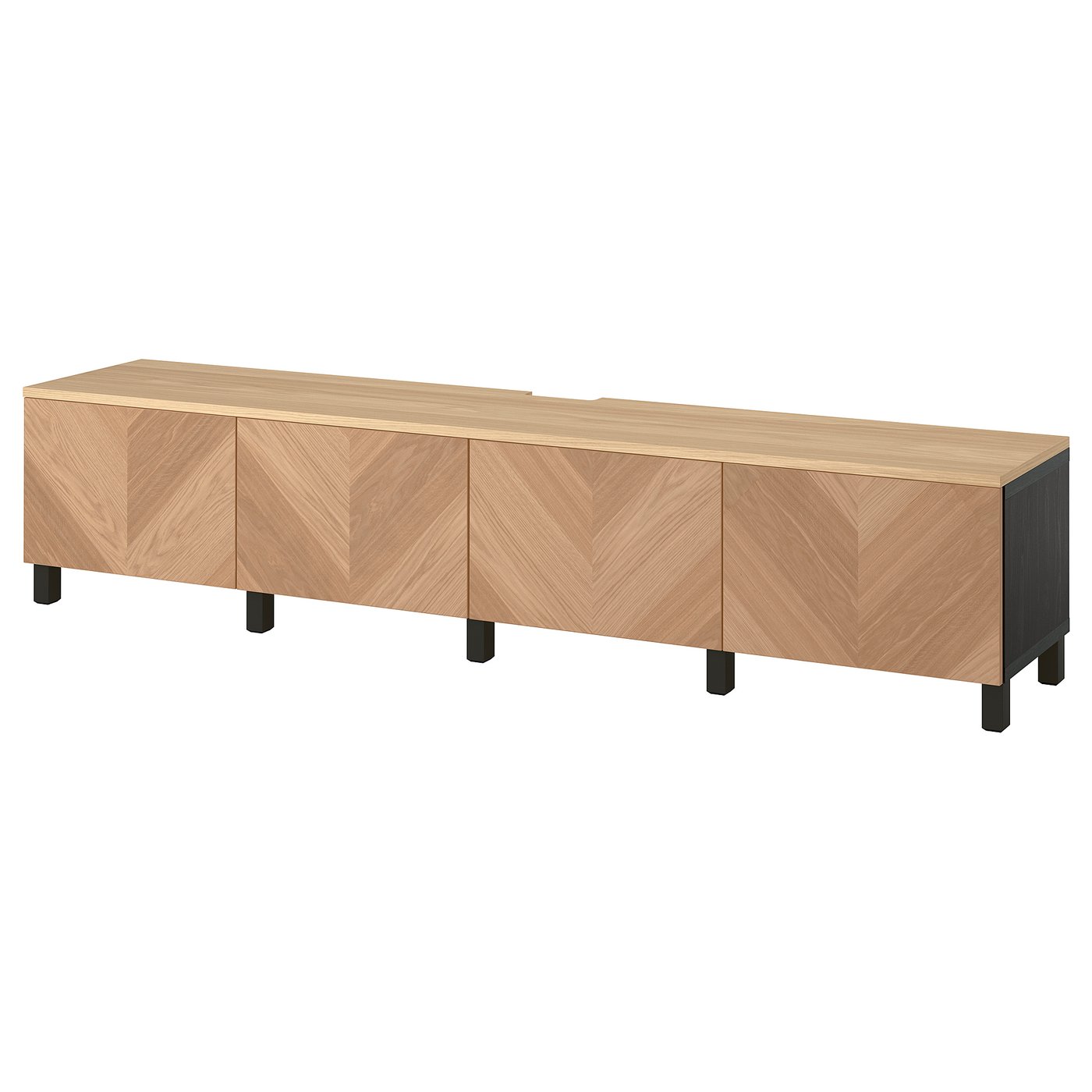 BESTÅ TV bench with doors, black-brown/Hedeviken/Stubbarp oak veneer, 240x42x50 cm