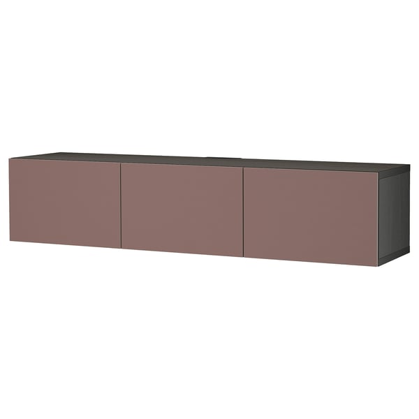BESTÅ TV bench with doors, black-brown/Hjortviken brown, 180x42x38 cm