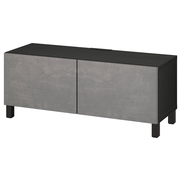 BESTÅ - BESTÅ TV bench with doors, black-brown/Kallviken/Stubbarp dark grey, 120x42x48 cm