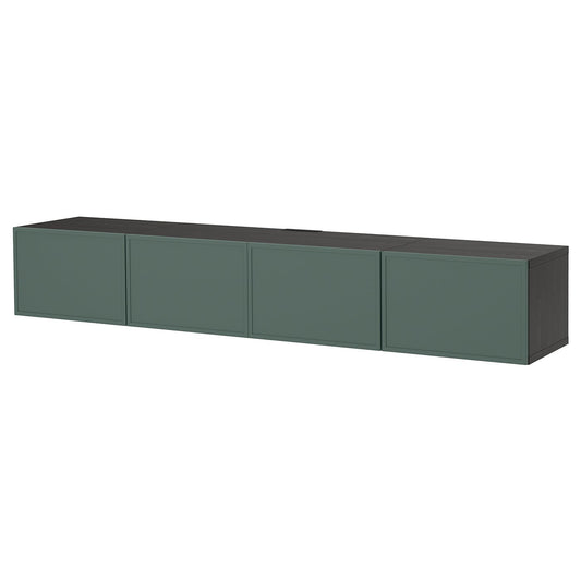 BESTÅ TV bench with doors, black-brown/Krukmakare dark grey-green, 240x38x42 cm