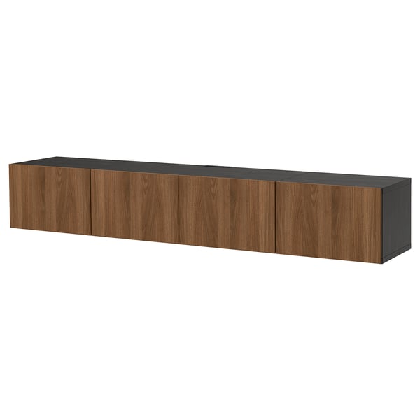 BESTÅ TV cabinet with doors, brown-black/Lappviken walnut effect, 240x42x38 cm TV cabinet with doors, brown-black/Lappviken walnut effect,240x42x38 cm