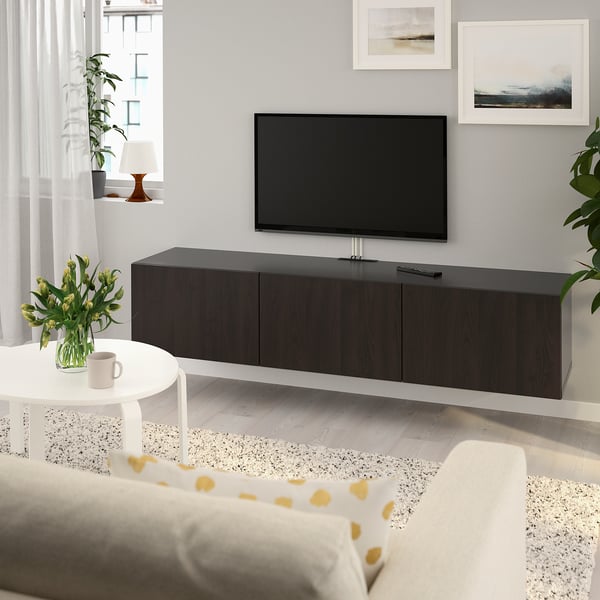 BESTÅ TV bench with doors, black-brown/Lappviken black-brown, 180x42x38 cm