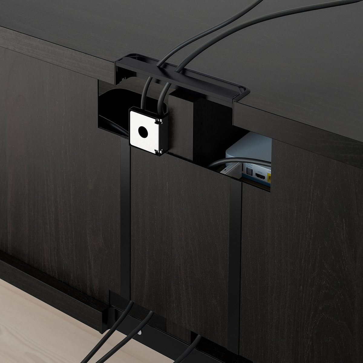 BESTÅ TV bench with doors, black-brown/Lappviken black-brown, 240x42x40 cm