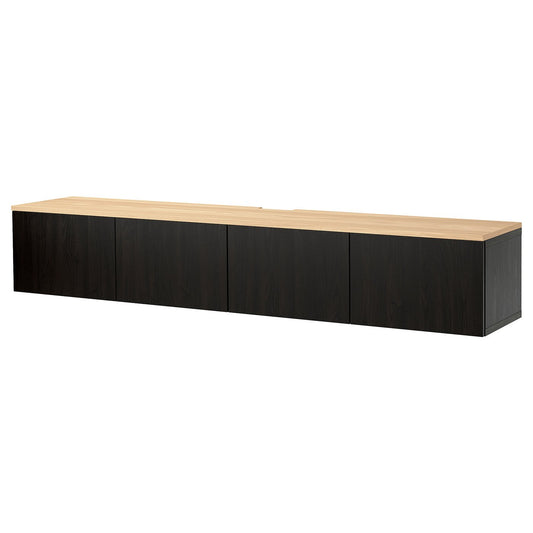 BESTÅ TV bench with doors, black-brown/Lappviken black-brown, 240x42x40 cm