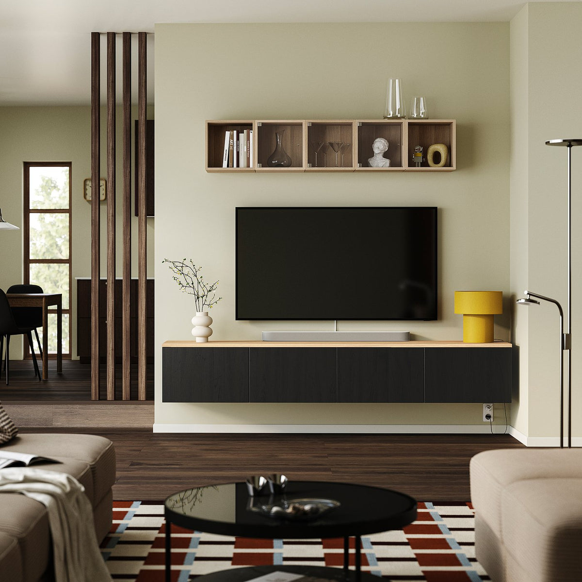 BESTÅ TV bench with doors, black-brown/Lappviken black-brown, 240x42x40 cm