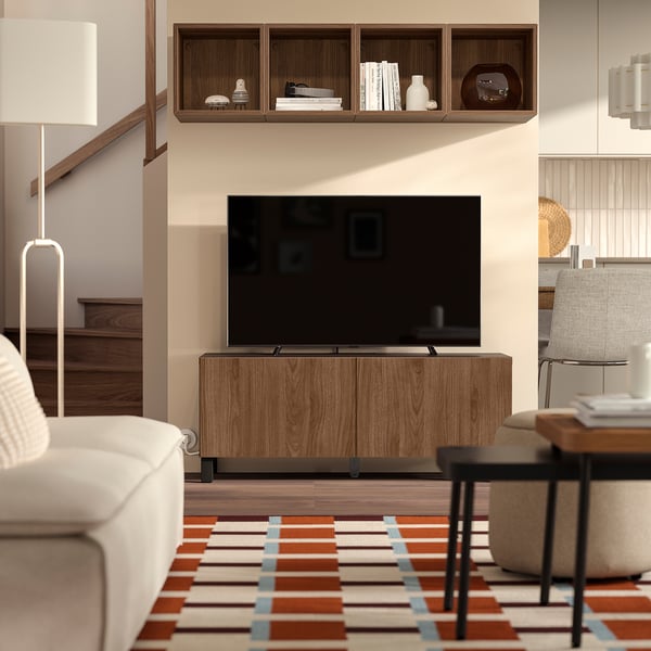 BESTÅ TV cabinet with doors, brown-black/Lappviken/Stubbarp walnut effect, 120x42x48 cm TV cabinet with doors, brown-black/Lappviken/Stubbarp walnut effect,120x42x48 cm