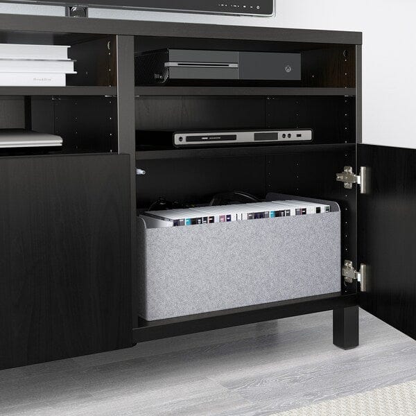 Ikea BESTÅ - TV bench with doors, black-brown/Lappviken/Stubbarp light grey/beige, 120x42x74 cm