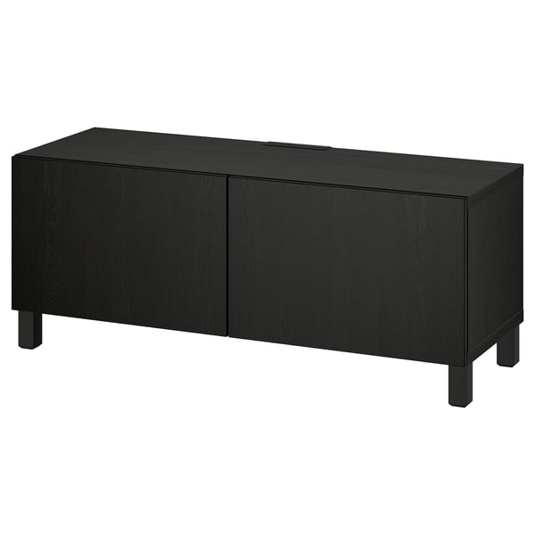 BESTÅ TV bench with doors, white Hanviken/Stubbarp/white, 120x42x48 cm