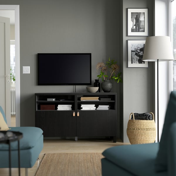 BESTÅ TV bench with doors, black-brown/Lappviken/Stubbarp black-brown, 120x42x74 cm