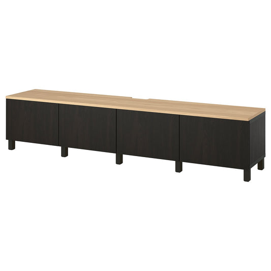 BESTÅ TV bench with doors, black-brown/Lappviken/Stubbarp black-brown, 240x42x50 cm