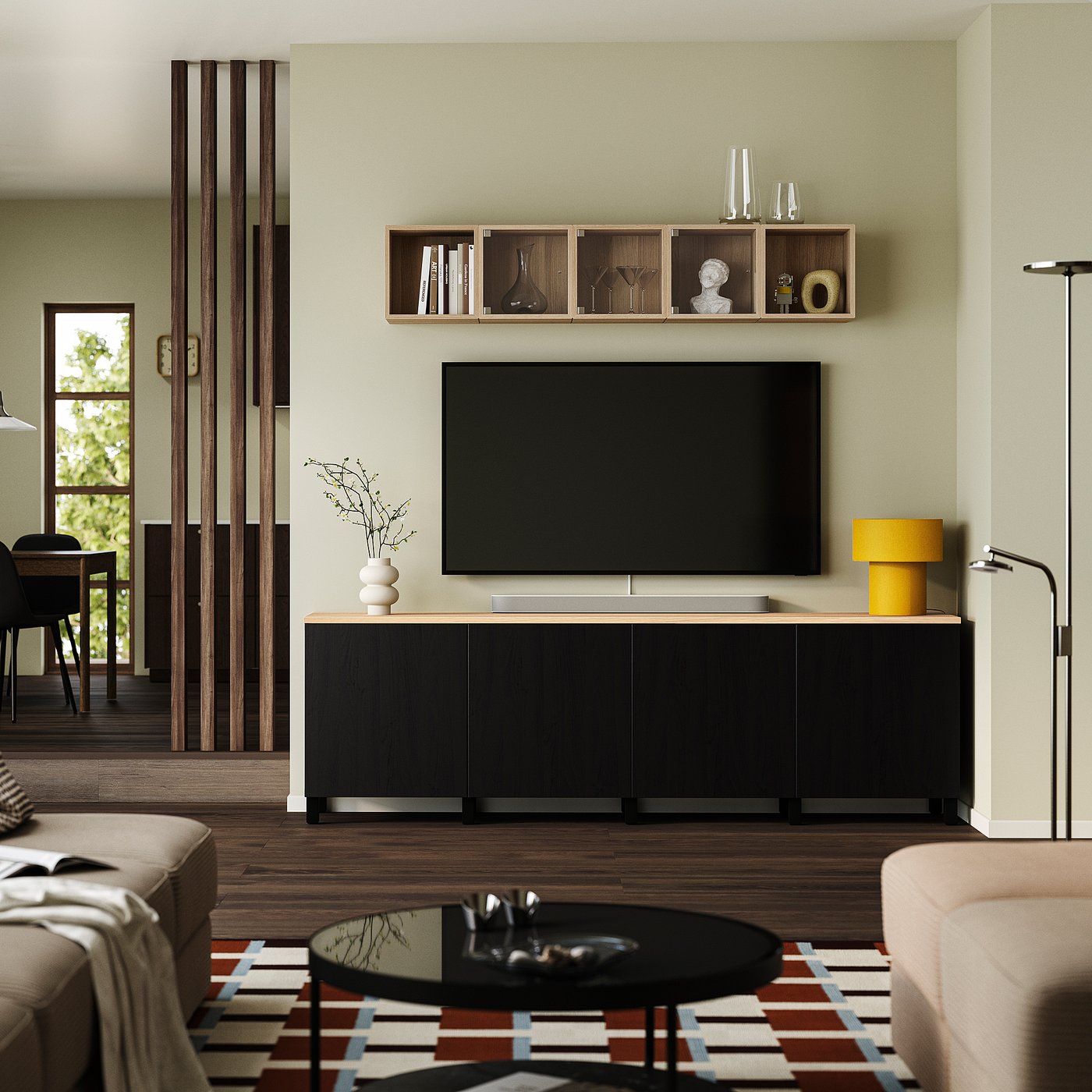 BESTÅ TV bench with doors, black-brown/Lappviken/Stubbarp black-brown, 240x42x76 cm