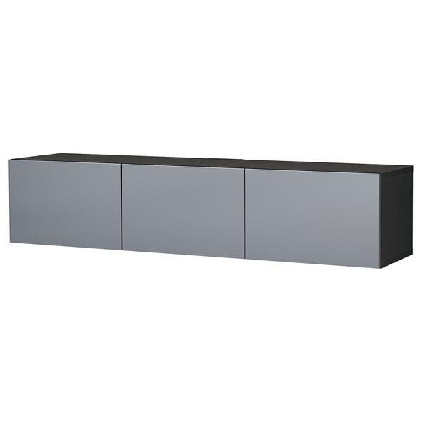 BESTÅ TV bench with doors, black-brown/Riksviken brushed dark pewter effect, 180x42x38 cm