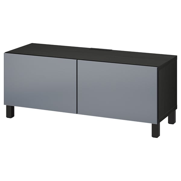 BESTÅ TV bench with doors, black-brown/Riksviken/Stubbarp brushed dark pewter effect, 120x42x48 cm