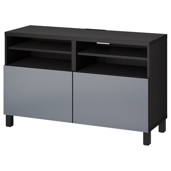 BESTÅ TV bench with doors, black-brown/Riksviken/Stubbarp brushed dark pewter effect, 120x42x74 cm