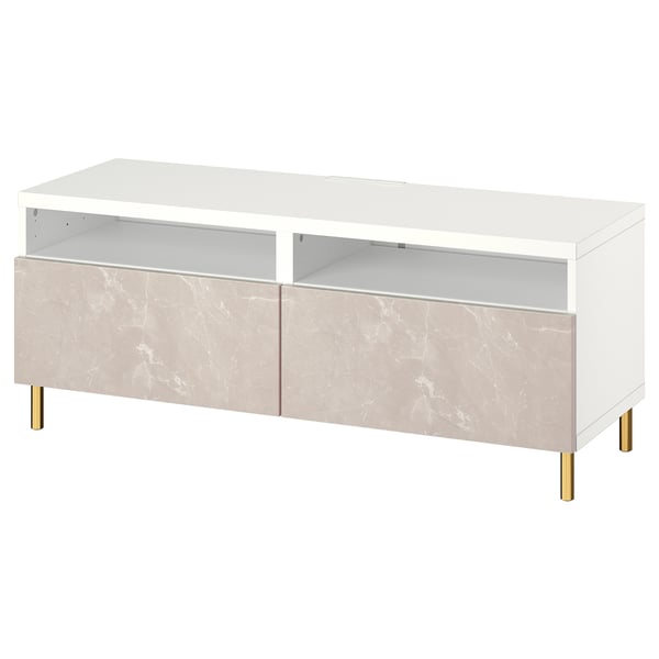 BESTÅ - TV cabinet with drawers, white/Bergsviken/Ösarp beige, ,