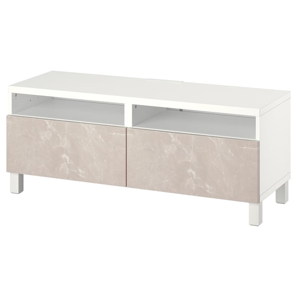 BESTÅ - TV cabinet with drawers, white/Bergsviken/Stubbarp beige, , 120x42x48 cm