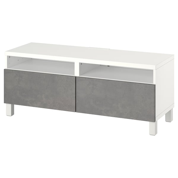 BESTÅ - BESTÅ TV bench with drawers, white/Kallviken/Stubbarp dark grey, 120x42x48 cm