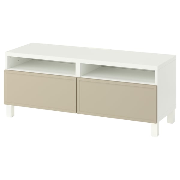 BESTÅ TV cabinet with drawers, white/Krukmakare beige, 120x42x48 cm
