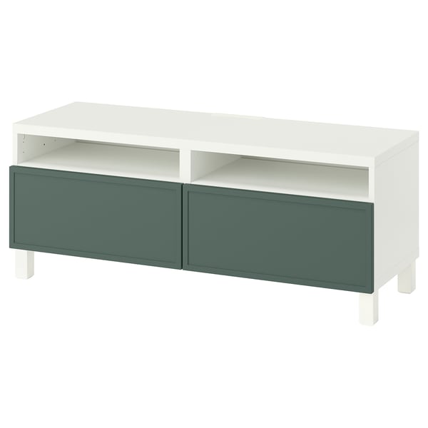 BESTÅ TV cabinet with drawers, white/Krukmakare dark gray-green, 120x42x48 cm