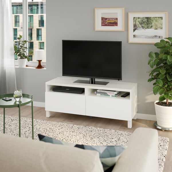BESTÅ - BESTÅ TV bench with drawers, white/Lappviken/Stubbarp white, 120x42x48 cm