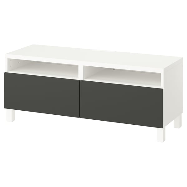 BESTÅ TV bench with drawers, white/Kallviken/Stubbarp light grey, 120x42x48 cm