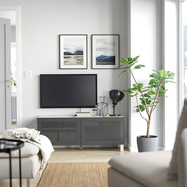Ikea BESTÅ - TV bench with drawers, white/Lappviken/Stubbarp dark grey, 120x42x48 cm