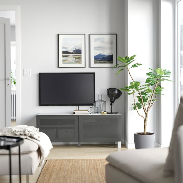BESTÅ - BESTÅ TV bench with drawers, white/Lappviken/Stubbarp dark grey, 120x42x48 cm