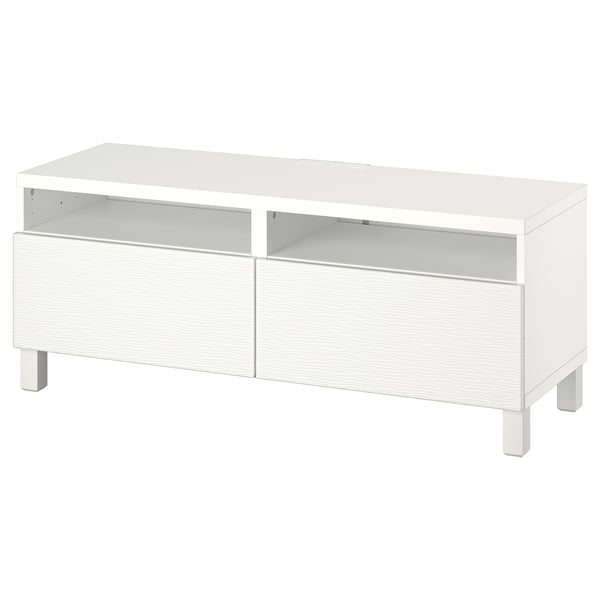 BESTÅ - BESTÅ TV bench with drawers, white/Laxviken/Stubbarp white, 120x42x48 cm