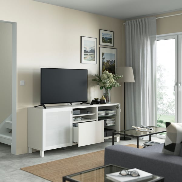 BESTÅ - BESTÅ TV bench with drawers, white Mörtviken/Lappviken/Stubbarp white, 180x42x74 cm