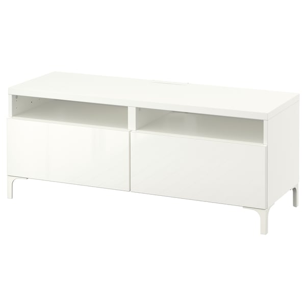 BESTÅ TV bench with drawers, white/Selsviken high-gloss/white, 120x42x48 cm