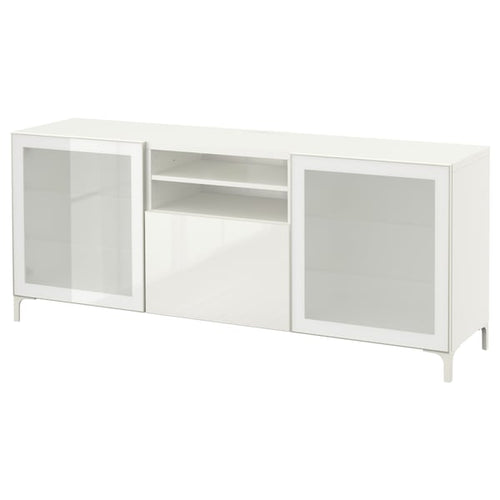 BESTÅ TV bench with drawers, white/Selsviken high-gloss/white frosted glass, 180x74x40 cm