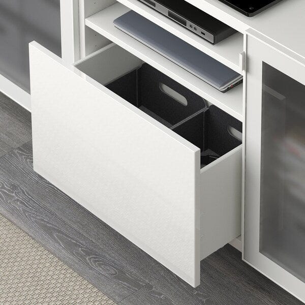 Ikea BESTÅ - TV cabinet with drawers, white/Selsviken glossy/white frosted glass,180x40x74 cm