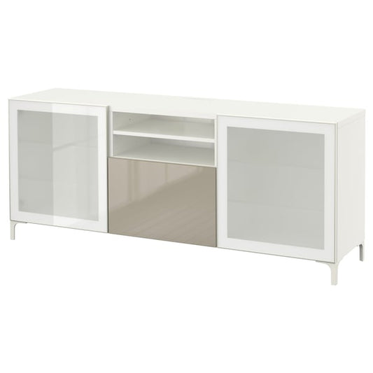 Ikea BESTÅ - TV cabinet with drawers, white/Selsviken/Nannarp gloss/beige frosted glass,180x42x74 cm